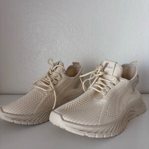 Cream Athletic Shoes with Breathable Fabric and Thick Sole